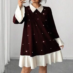 New holiday Women's Burgundy and White Dress